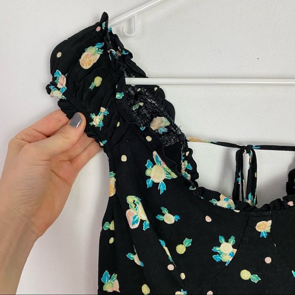 EUC Free People Like A Lady Dress Size XS Black Citrus Fruit Open Back Ruffles - Picture 5 of 16